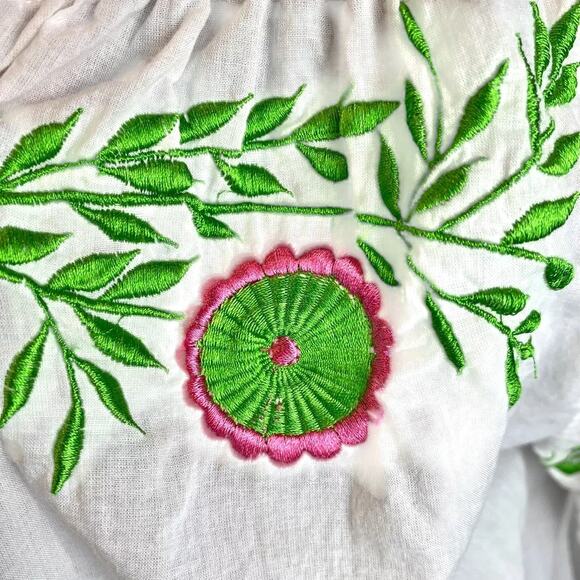NWT - GRETCHEN SCOTT Off Shoulder Garden Embroidered White/Green & Pink Top XXS - Picture 6 of 7